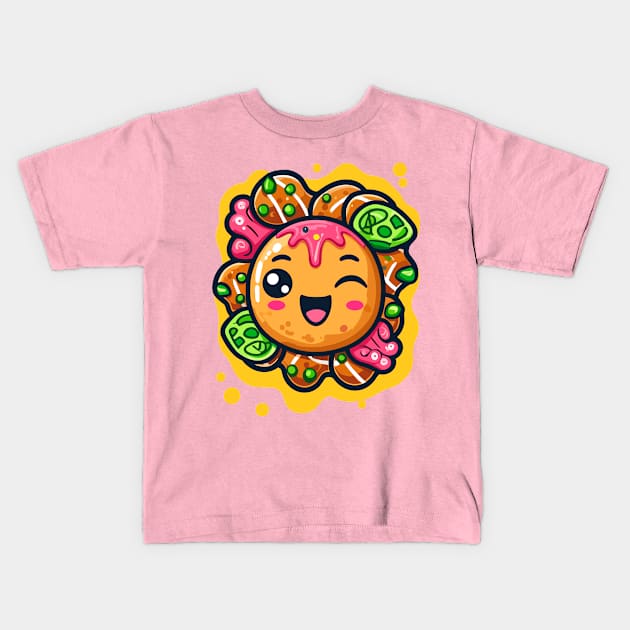 Super Cute Kawaii Takoyaki Octopus Balls Takoyaki Kids T-Shirt by RuftupDesigns